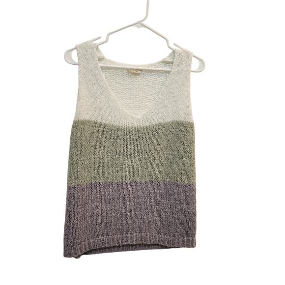 Mystree Colorblock Sleeveless Open Knit Sweater Vest Tank Top Casual Size Medium - Picture 1 of 5
